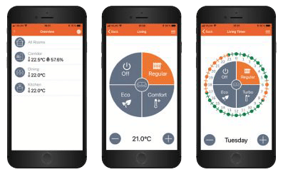 Image of three phones where SOREL's smart thermostat is used