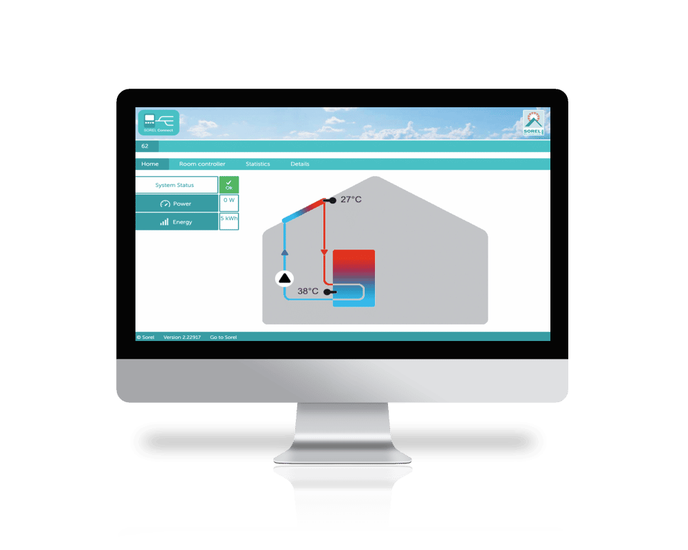 Illustration of computer screen with the Sorel app with Nabto technology
