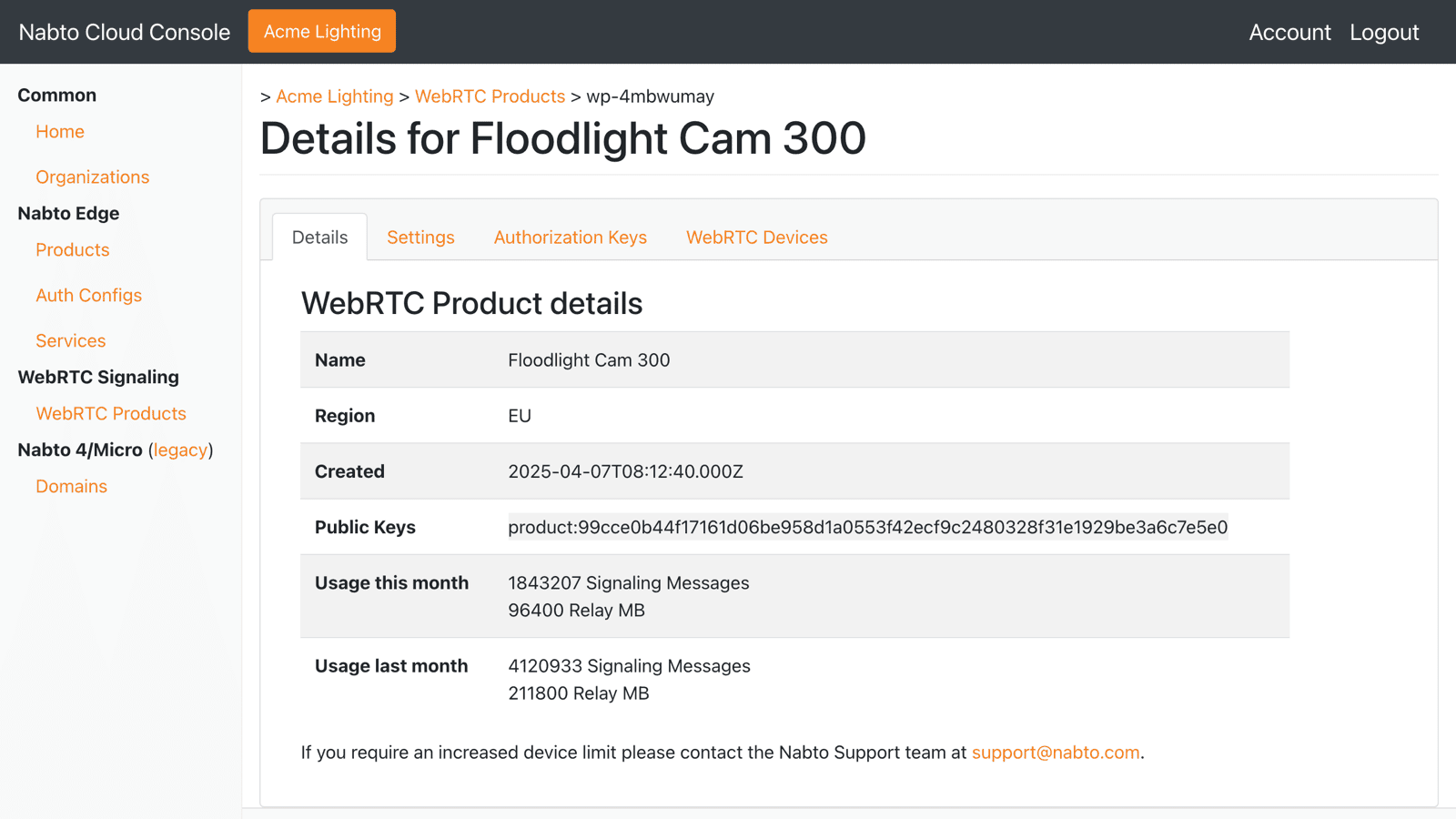 WebRTC product details tab