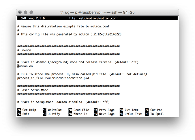 The nano editor on the RPI. It is highly recommended to learn another editor like vi or emacs if you are going to edit a lot of files - but nano seems a popular choice in tutorials.